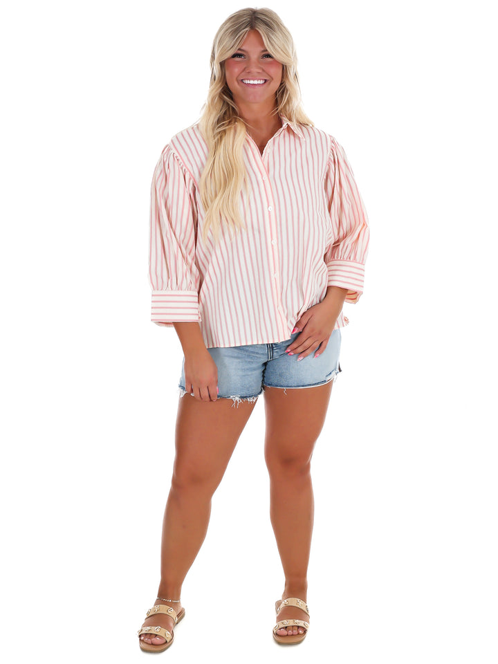 Classic Lines Stripe Button Down Top