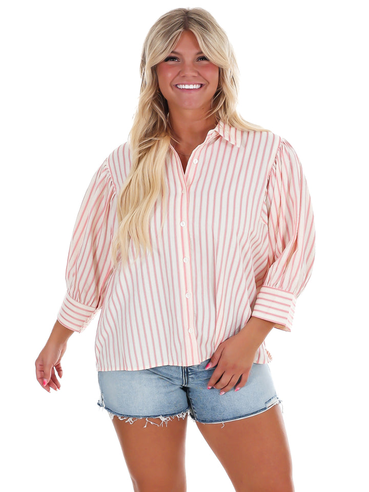 Classic Lines Stripe Button Down Top