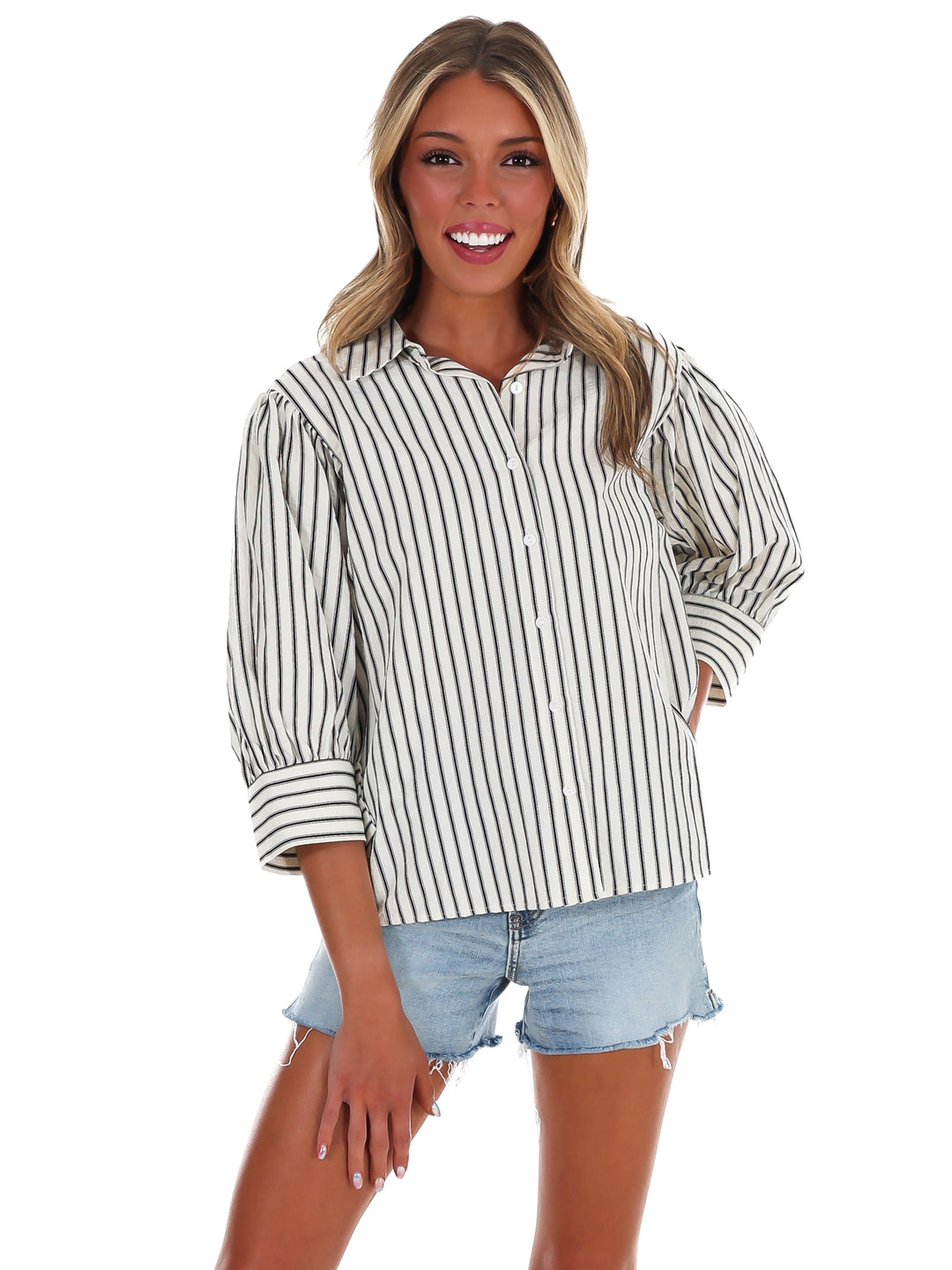 Classic Lines Stripe Button Down Top