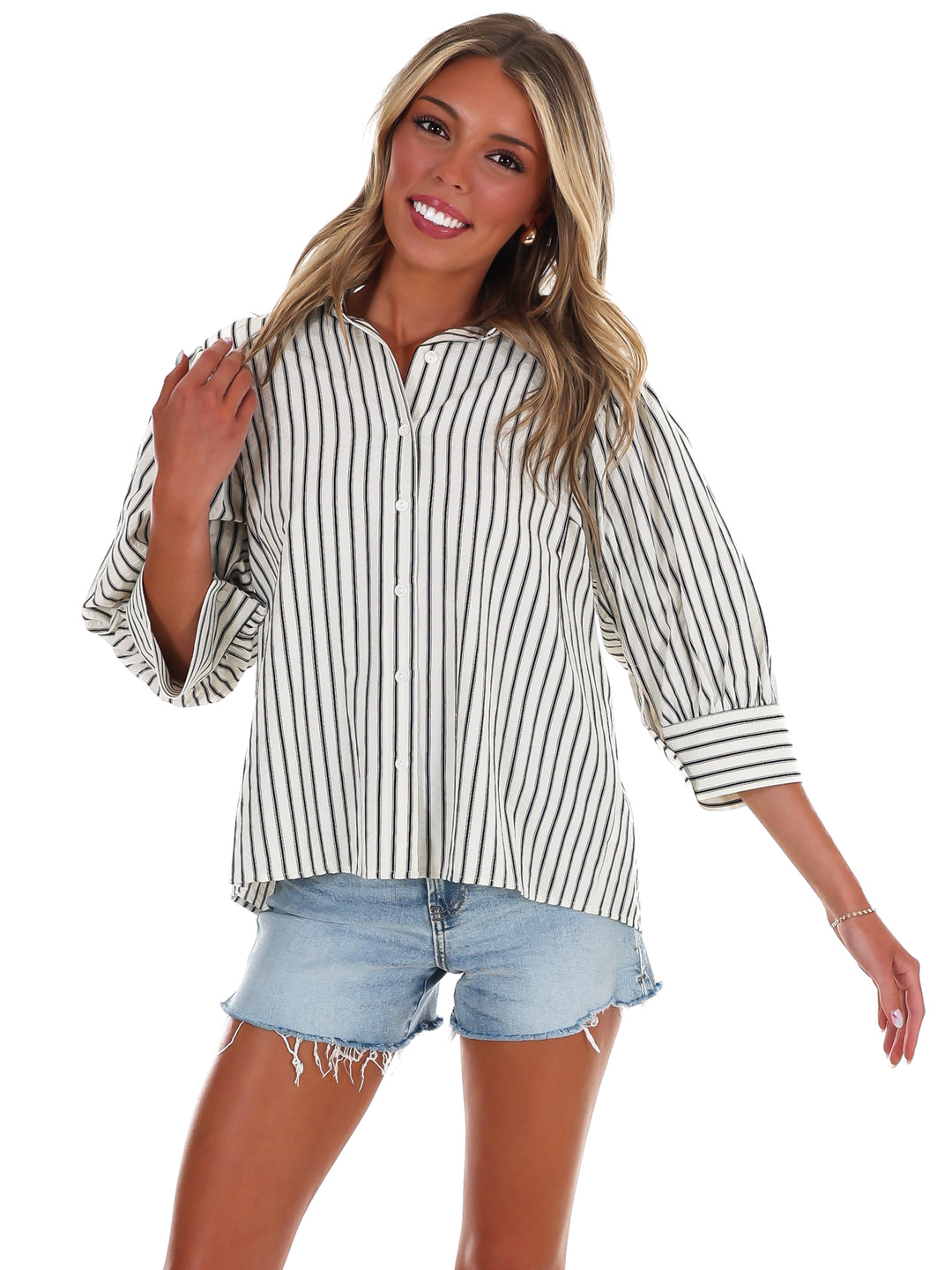 Classic Lines Stripe Button Down Top