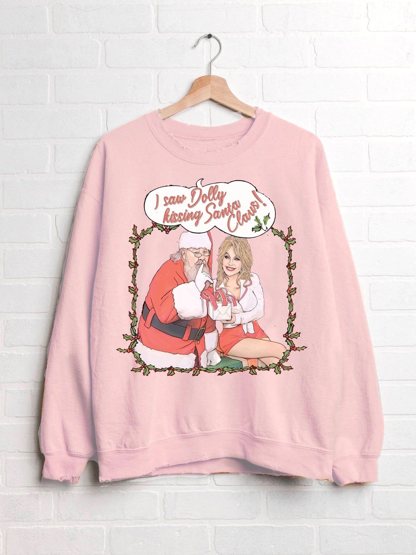 Dolly Parton Kissing Santa Thrifted Sweatshirt