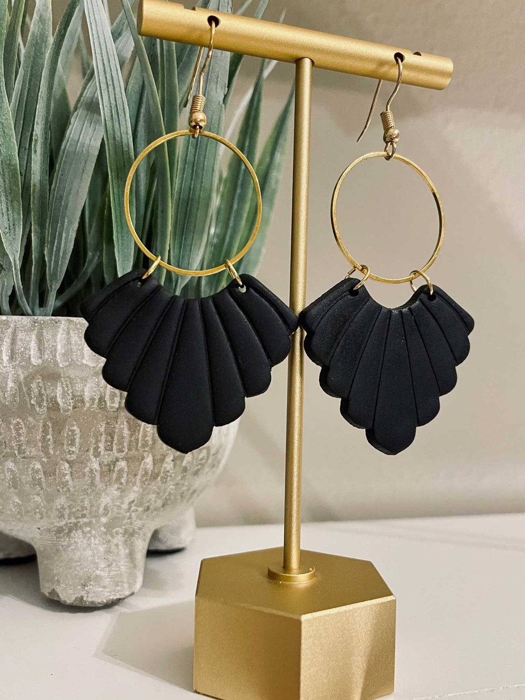 Large Scalloped Hoop Dangle Earrings