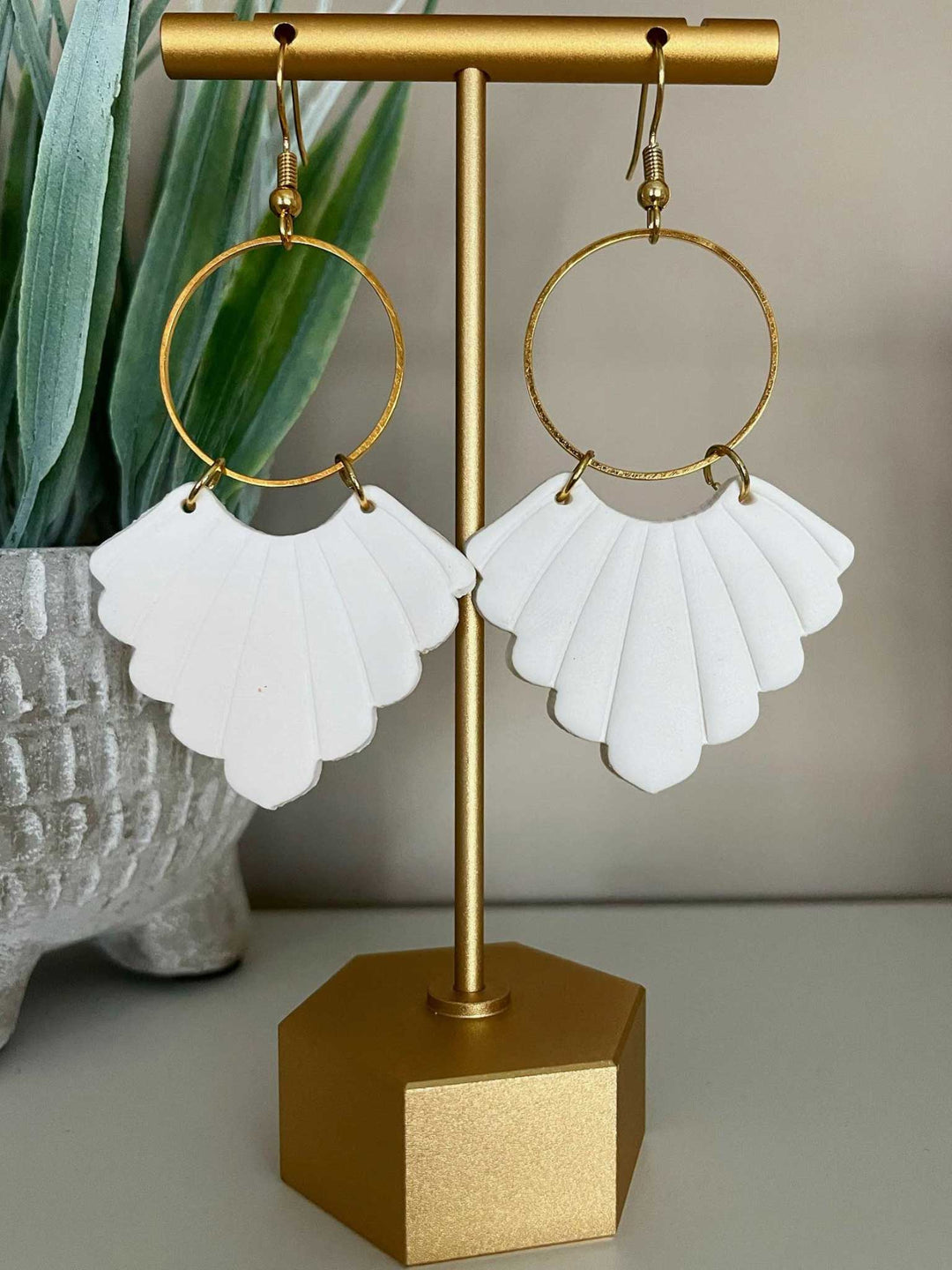 Large Scalloped Hoop Dangle Earrings