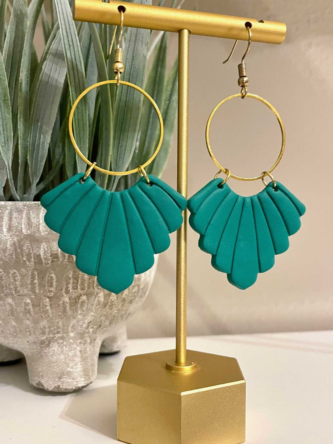 Large Scalloped Hoop Dangle Earrings