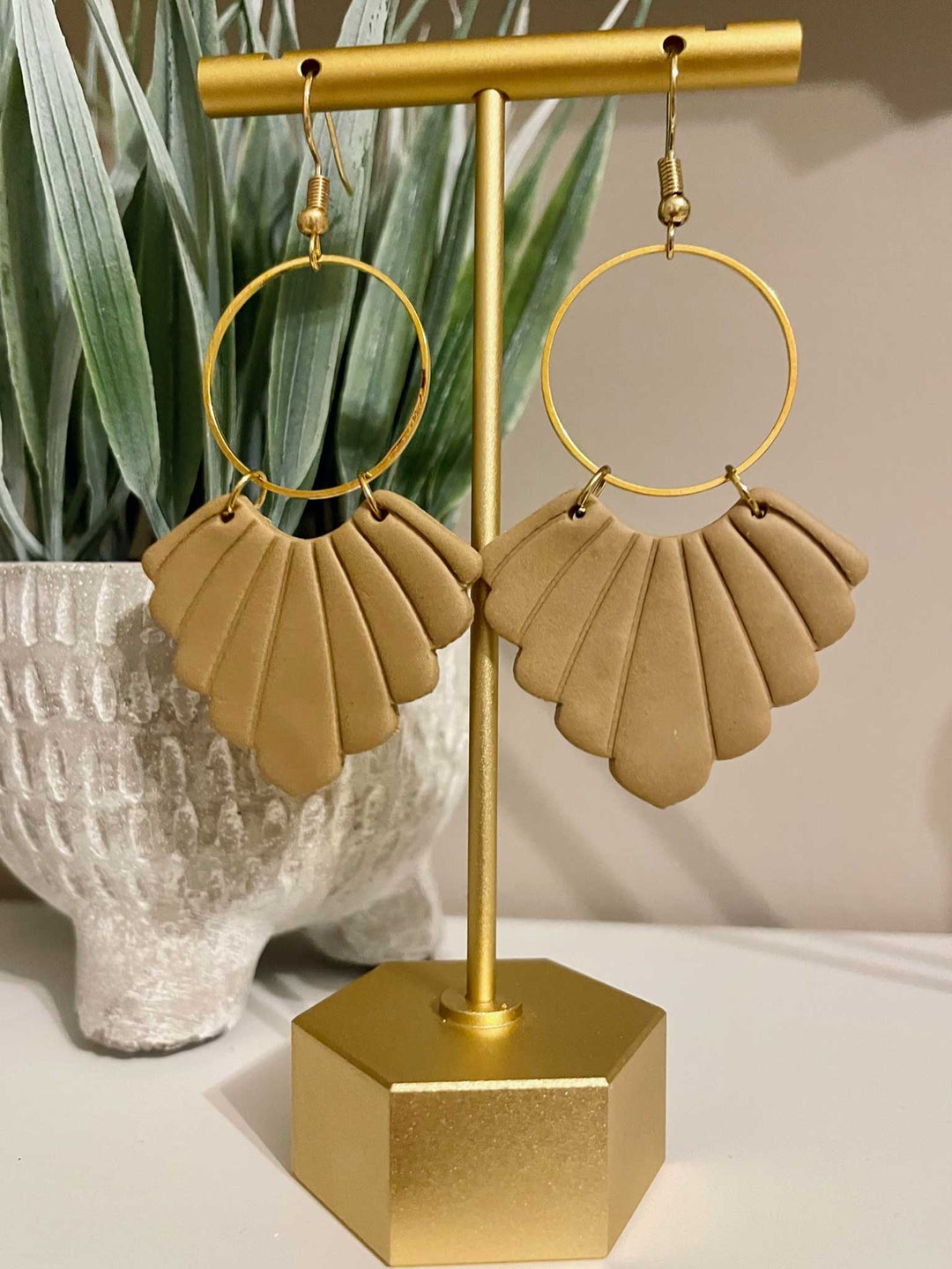 Large Scalloped Hoop Dangle Earrings