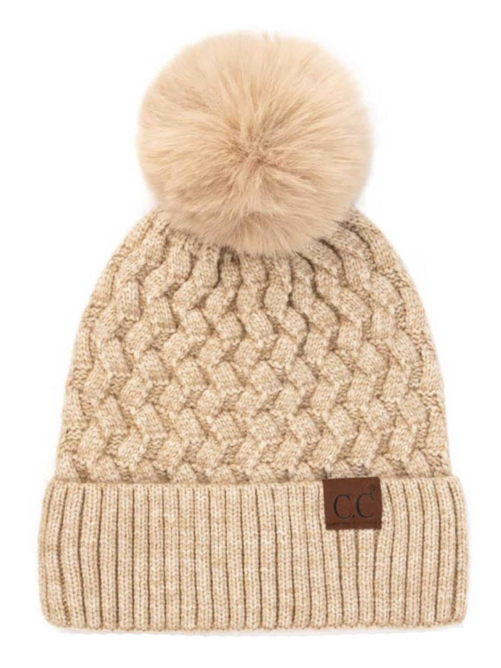 Soft Chunky Knit Beanie with Faux Fur Pom