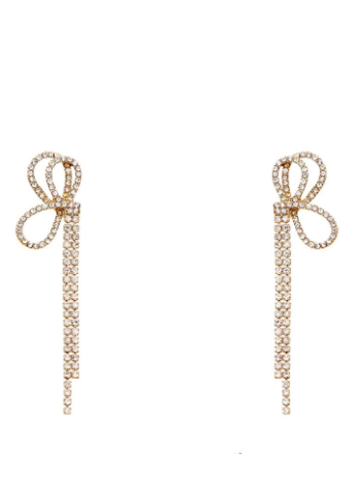 Ribbon Pave Stone Drop Earrings