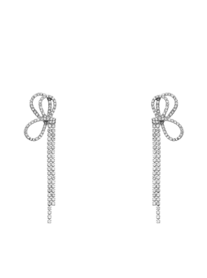 Ribbon Pave Stone Drop Earrings