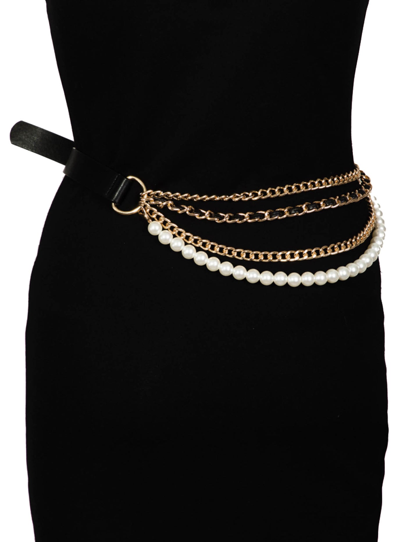 Pearls Chain Faux Leather Belt