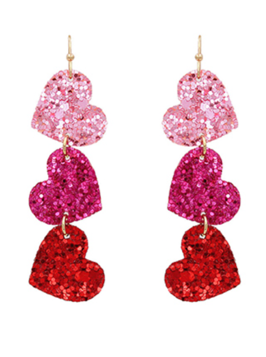 Glitter Heart 3 Drop Earrings