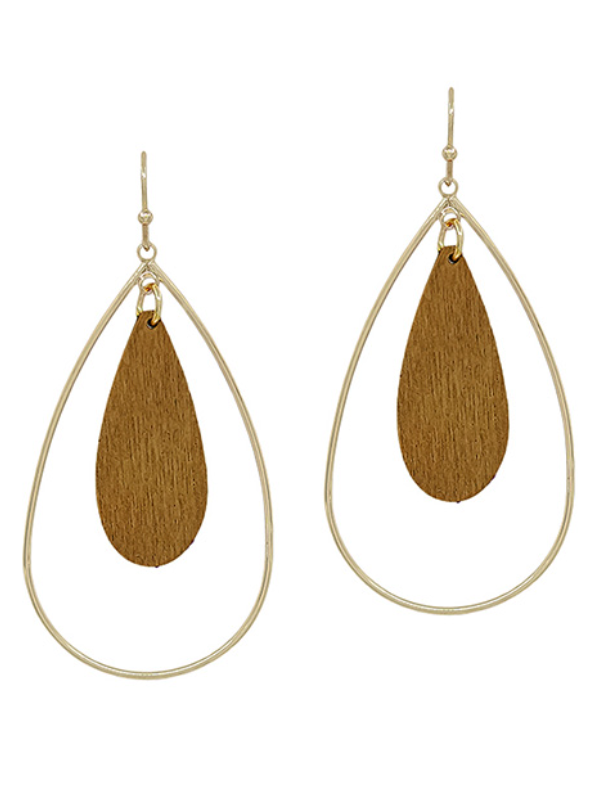 Double Teardrop Wood Accent Earring