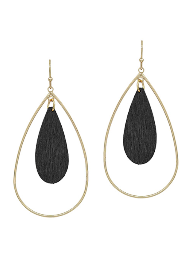 Double Teardrop Wood Accent Earring