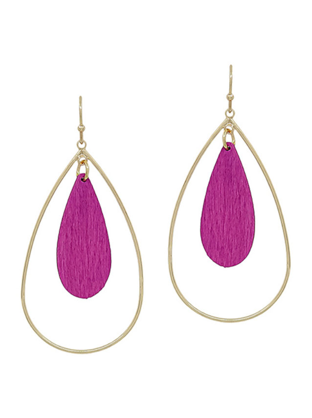 Double Teardrop Wood Accent Earring