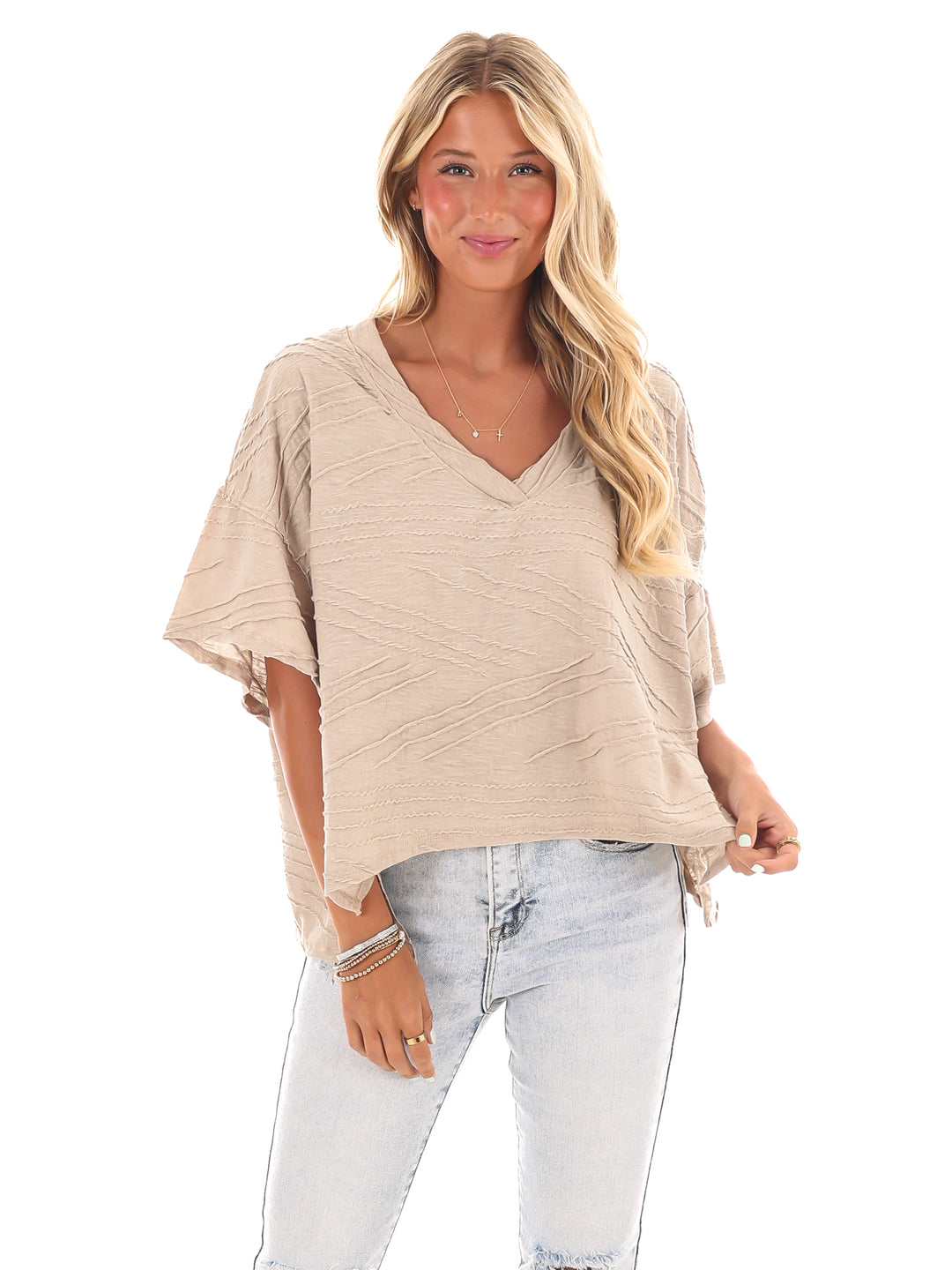 Daily Efforts V-Neck Textured Top