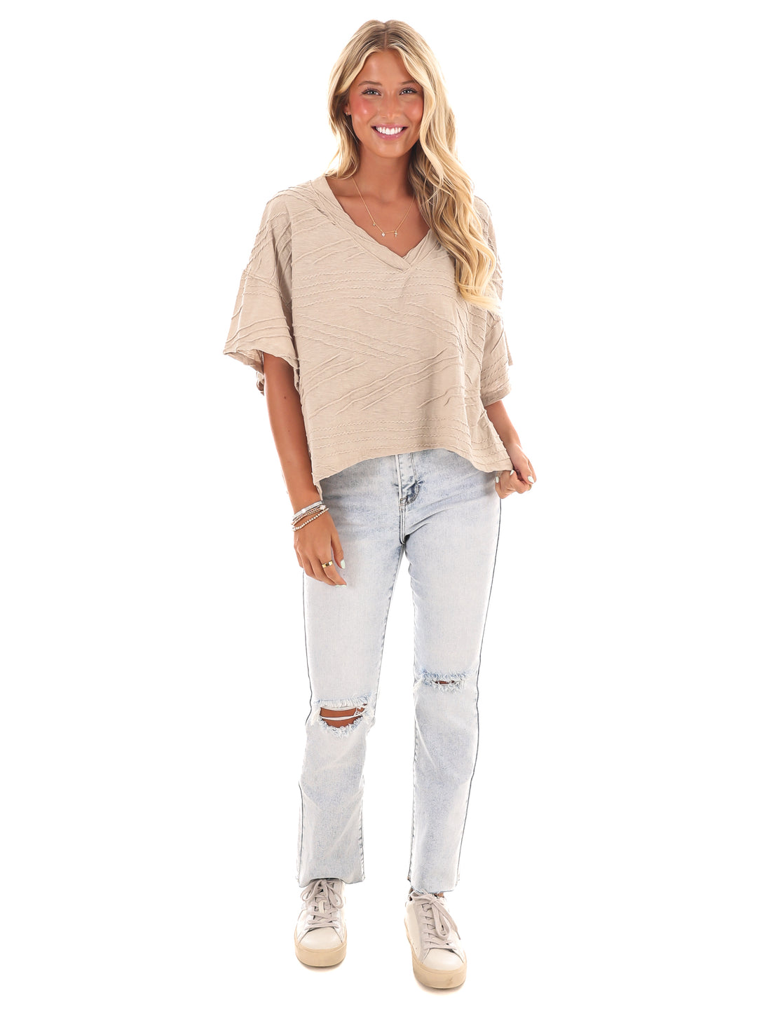 Daily Efforts V-Neck Textured Top