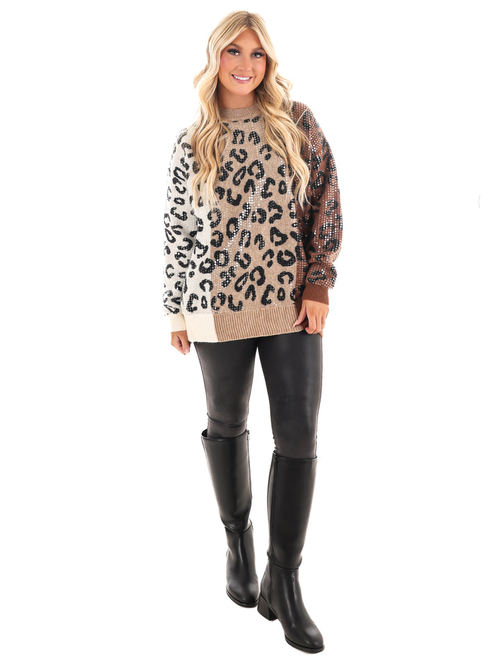 I Almost Do Leopard Colorblock Sweater