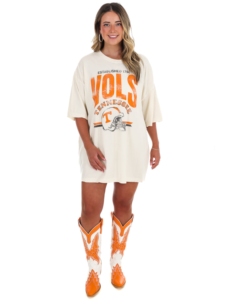 Vols Established Date Helmet Thrifted Oversized Tee