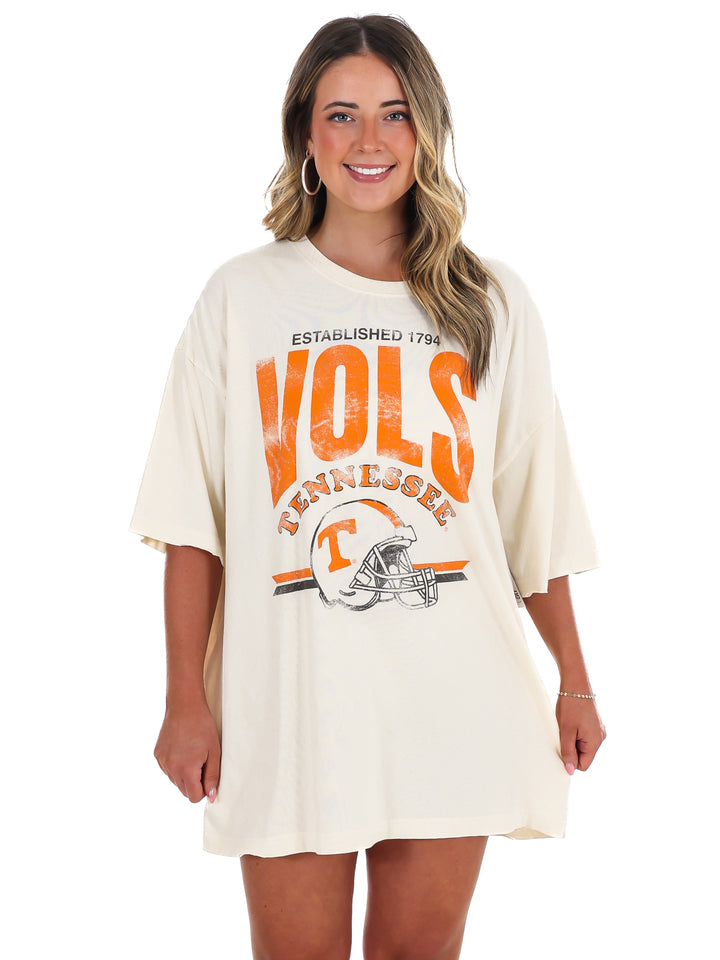 Vols Established Date Helmet Thrifted Oversized Tee