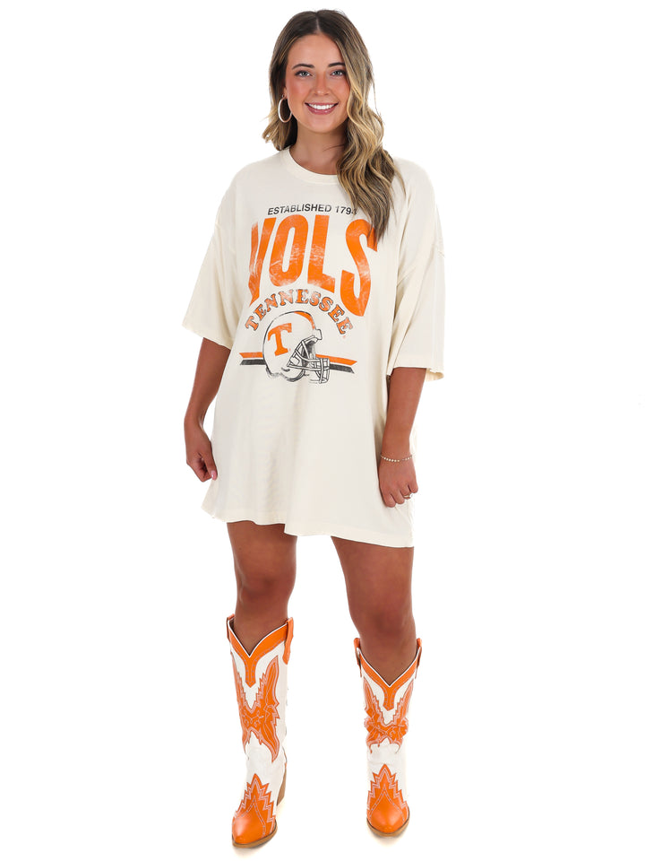 Vols Established Date Helmet Thrifted Oversized Tee