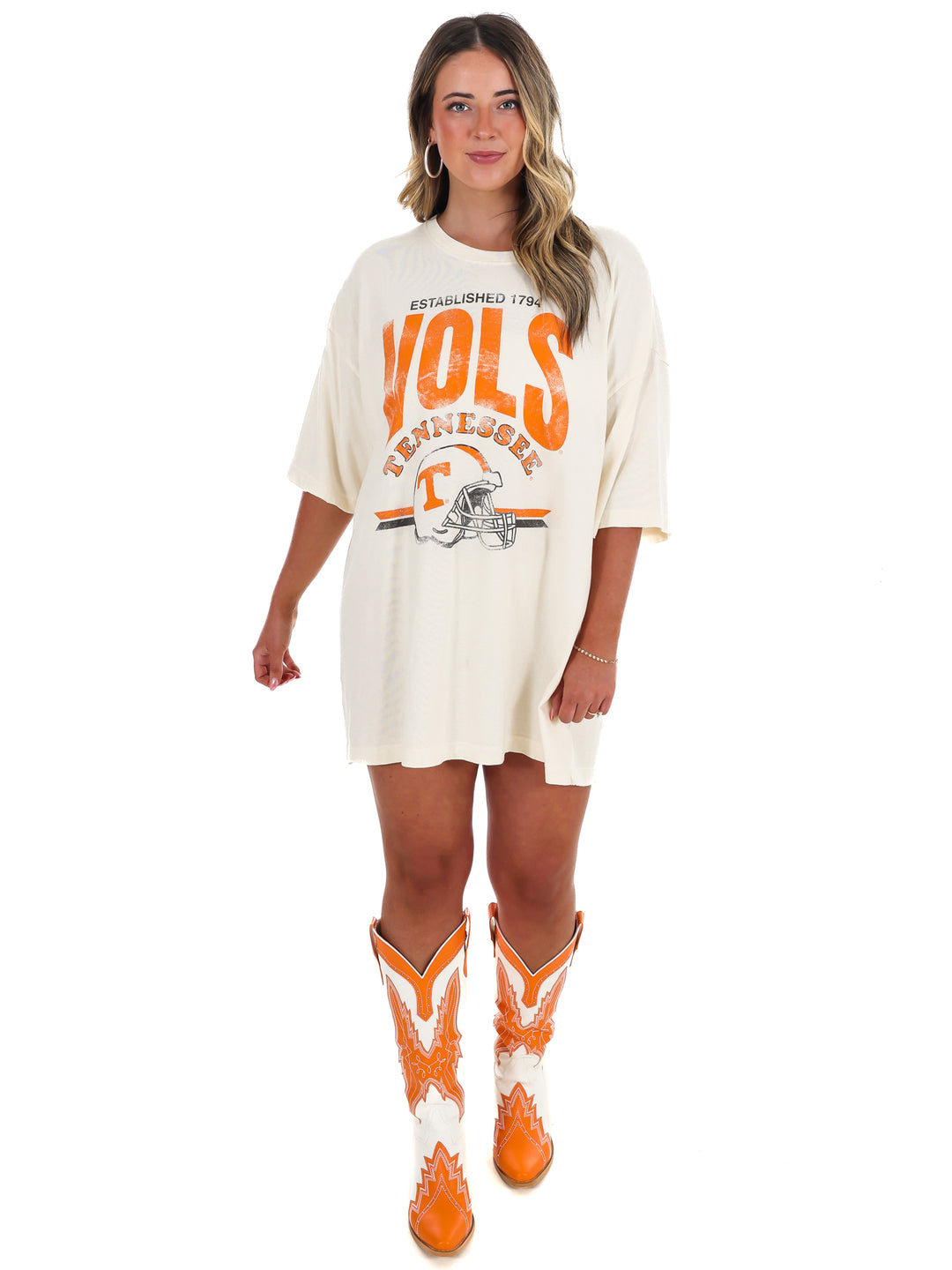Vols Established Date Helmet Thrifted Oversized Tee