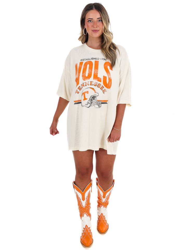 Vols Established Date Helmet Thrifted Oversized Tee