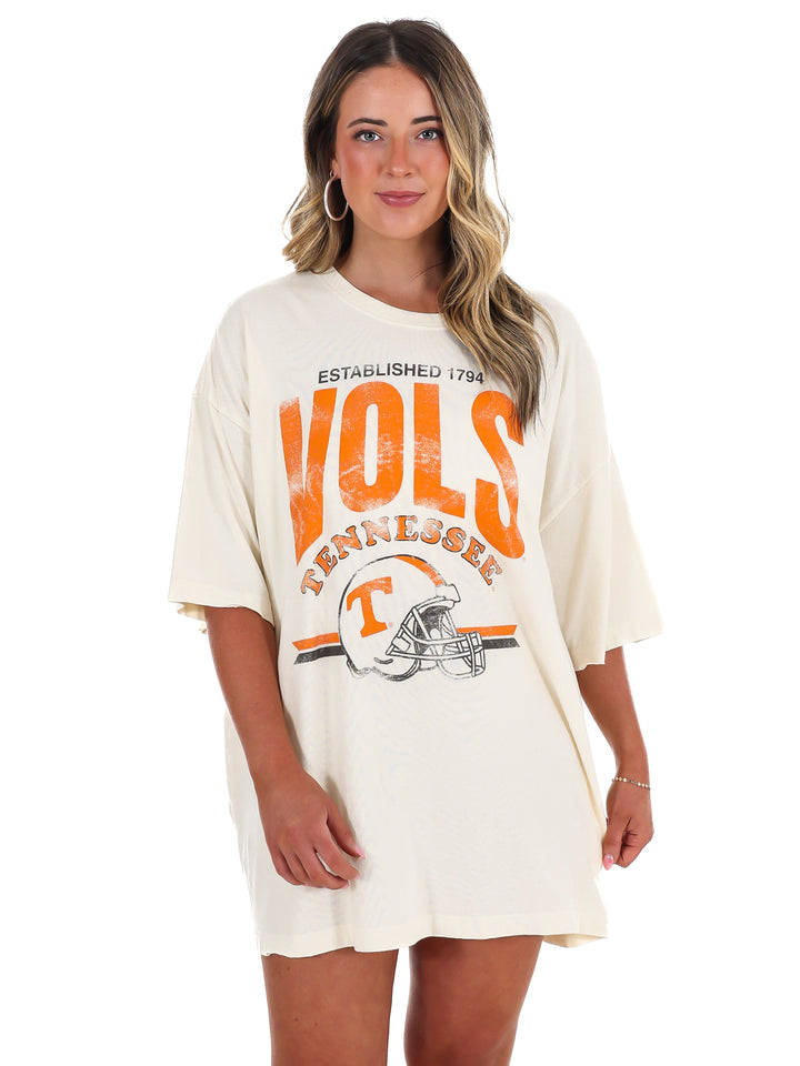Vols Established Date Helmet Thrifted Oversized Tee