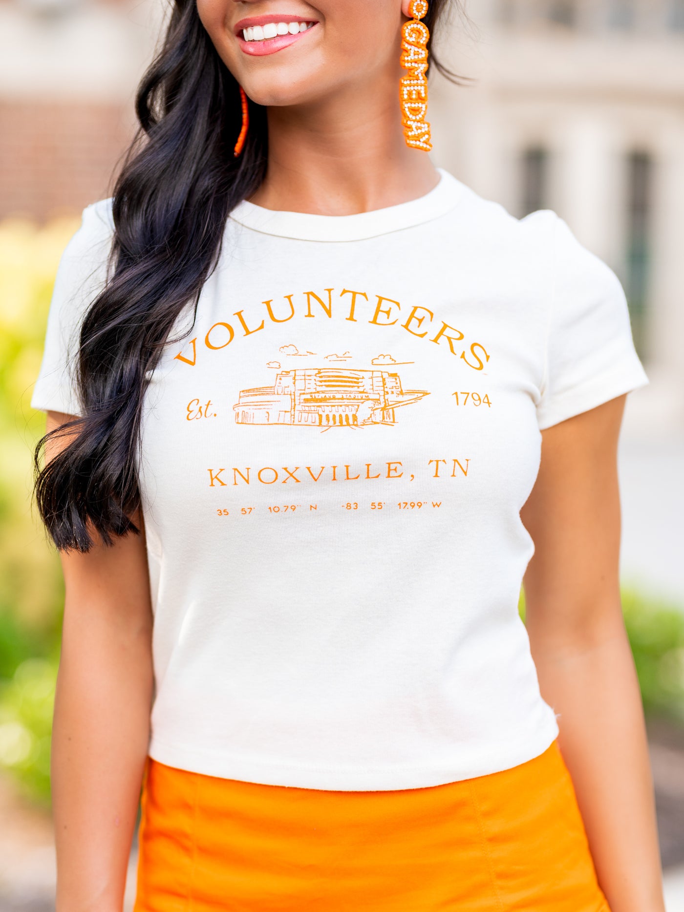 Vols Stadium Coordinates Micro Cropped Tee