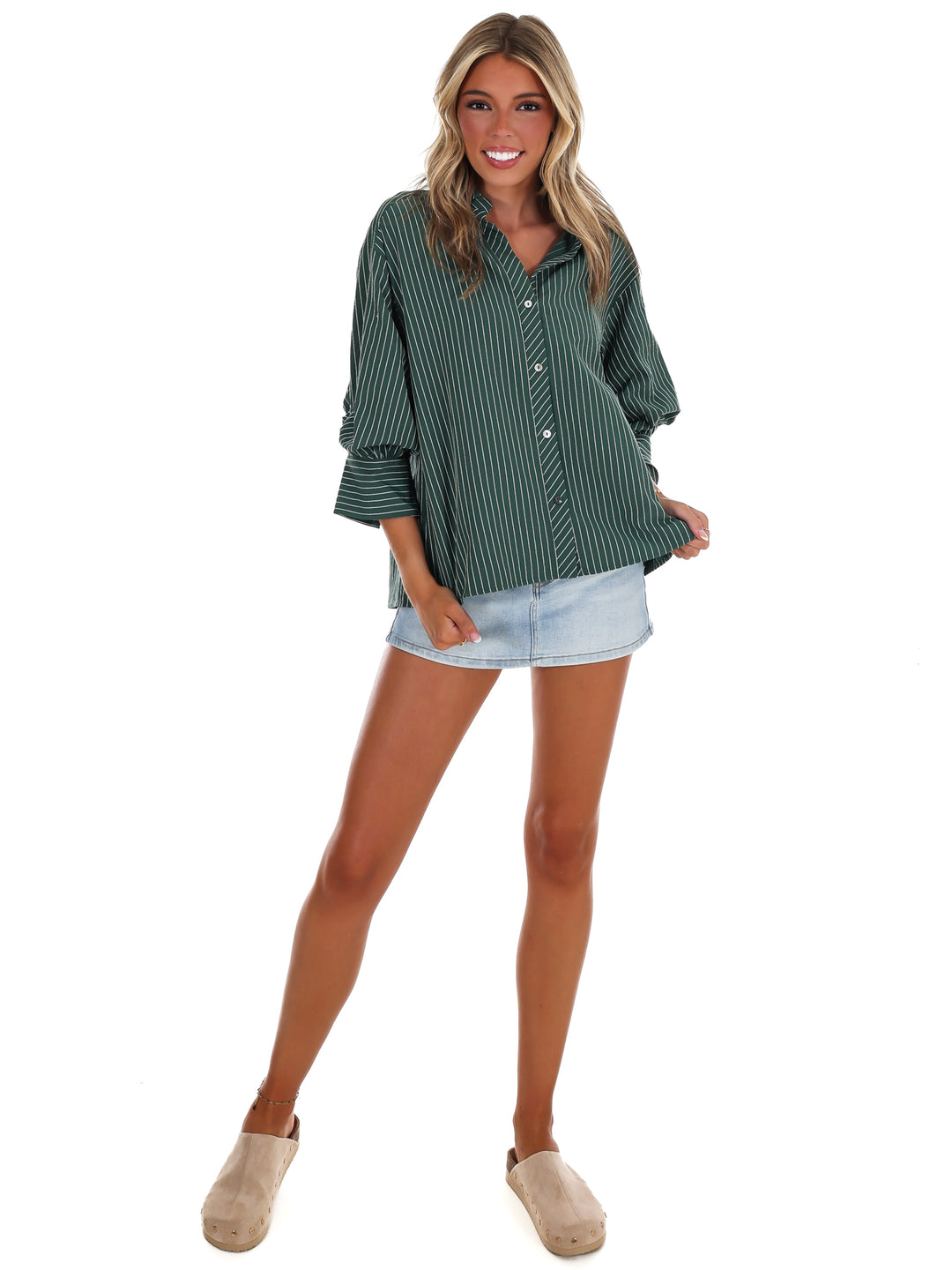 Fresh Outlook Stripe Button Up Top