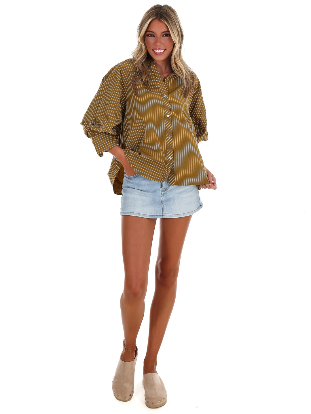 Fresh Outlook Stripe Button Up Top