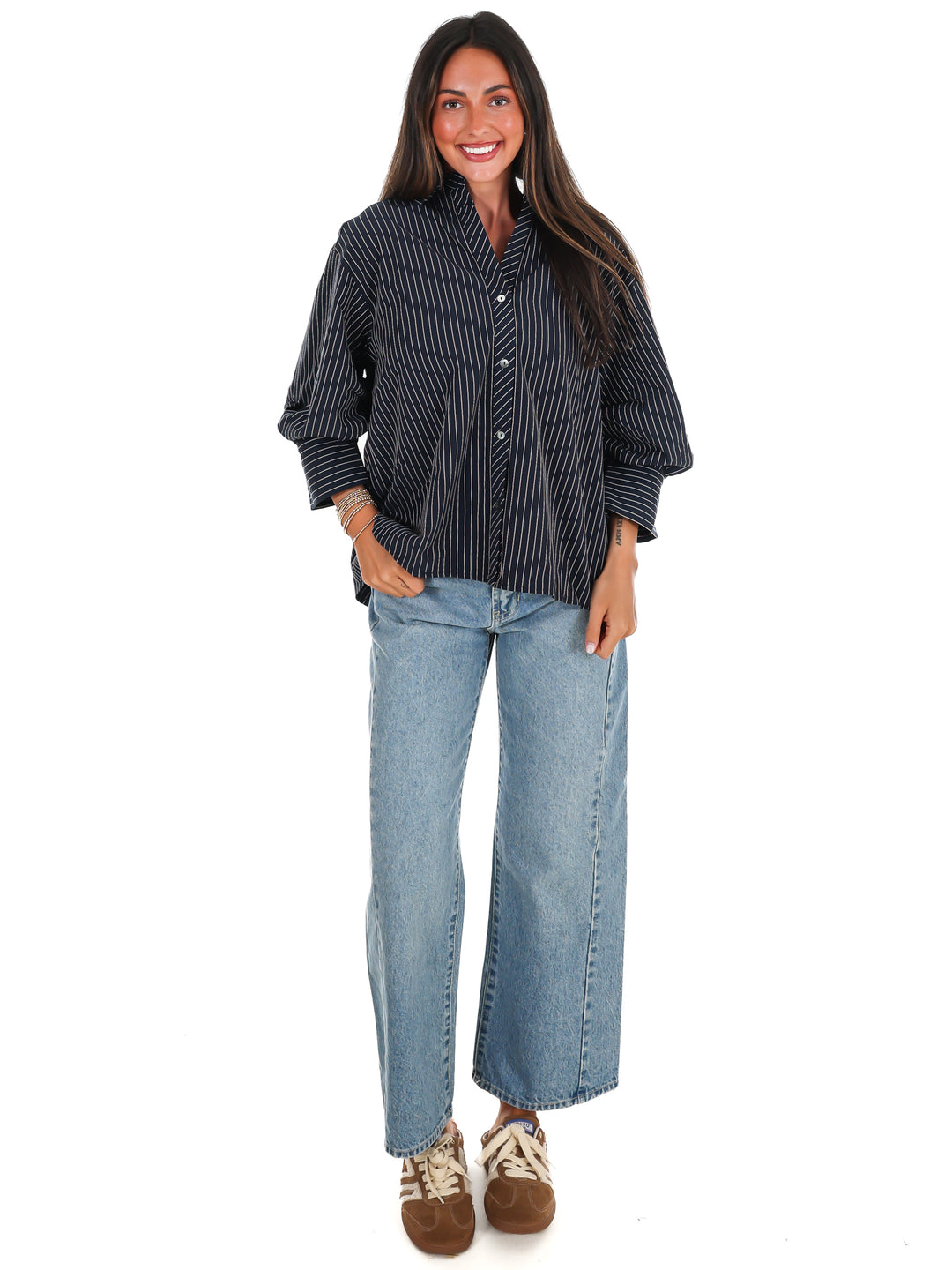 Fresh Outlook Stripe Button Up Top