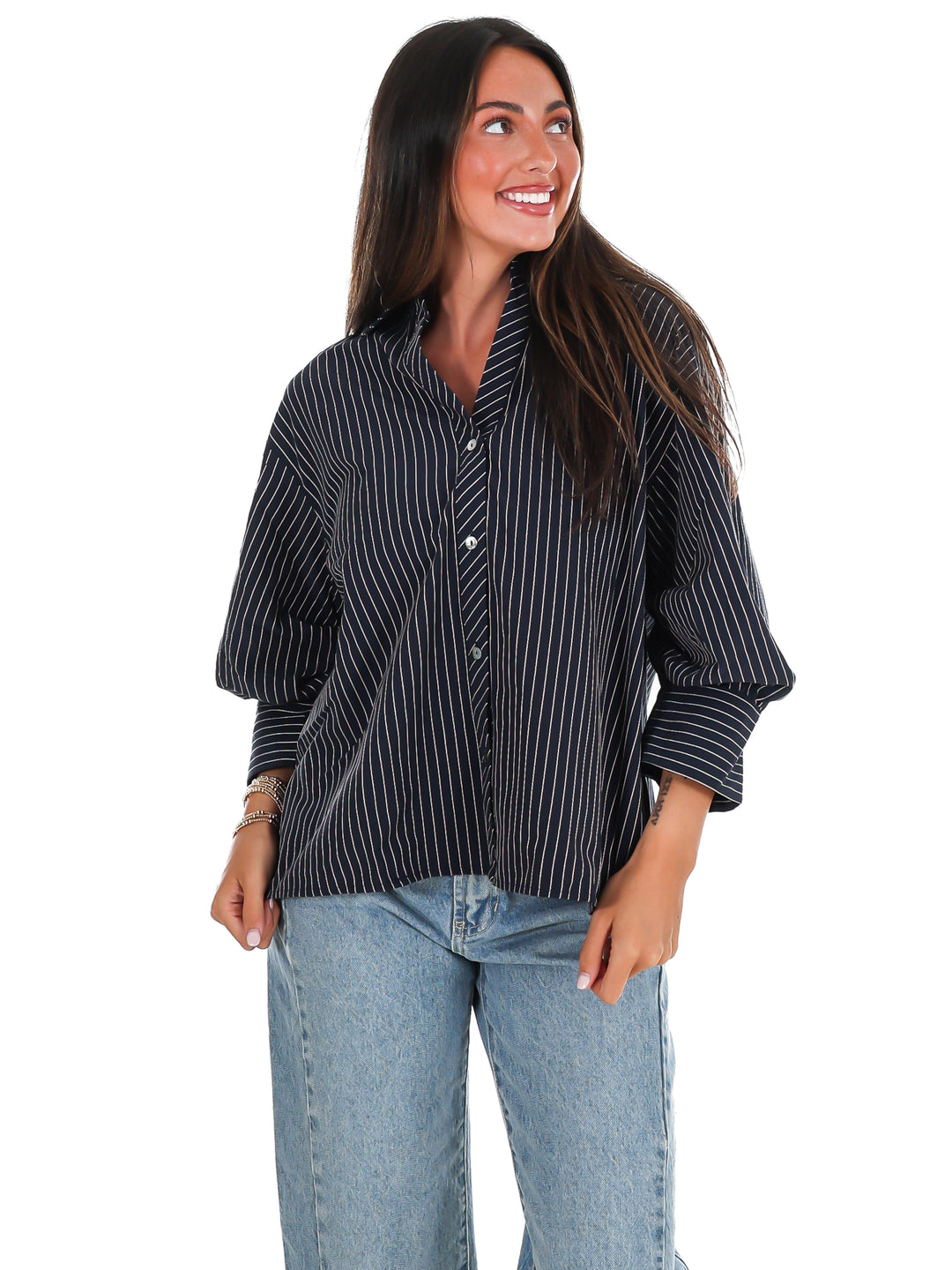 Fresh Outlook Stripe Button Up Top