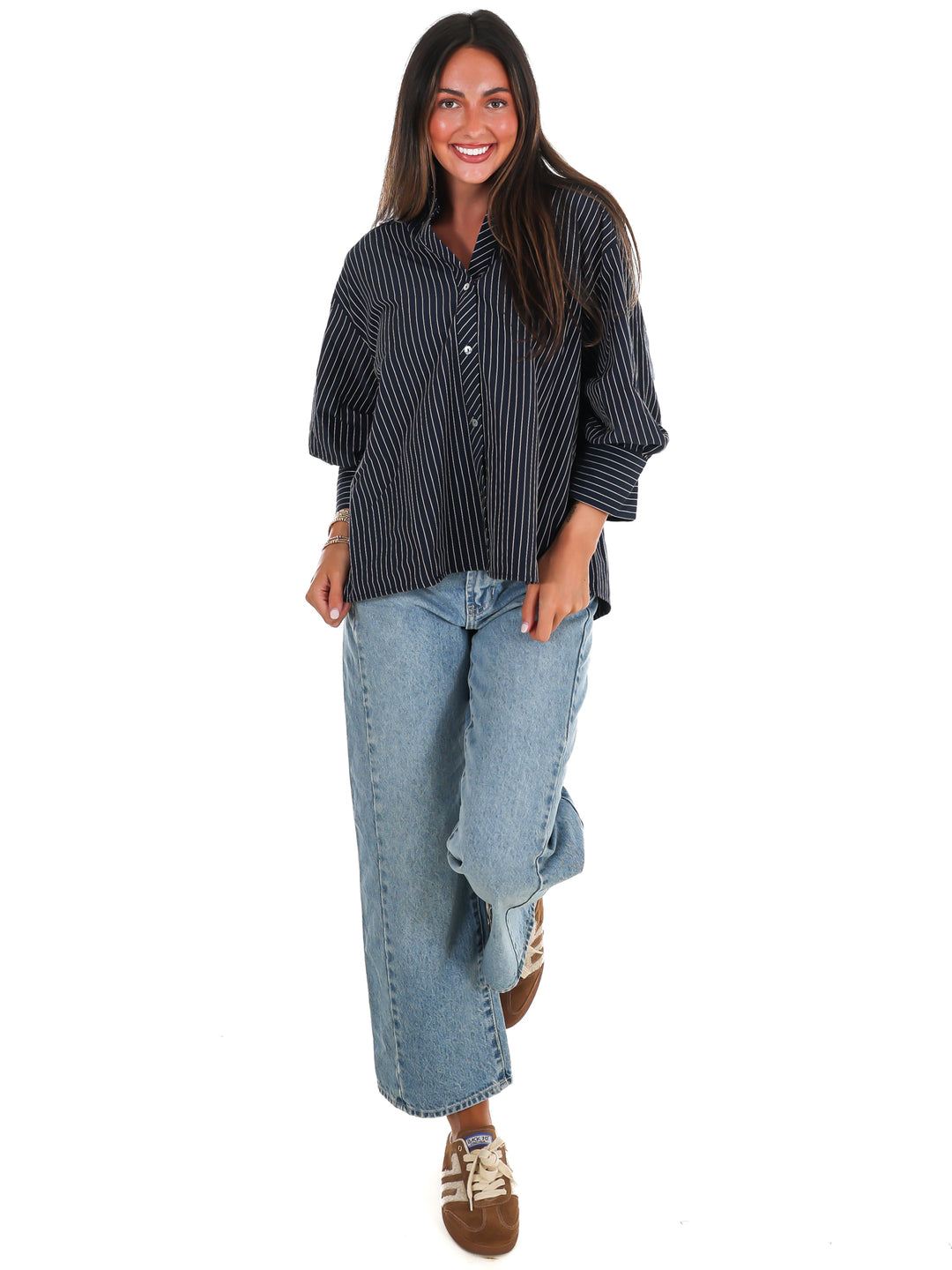 Fresh Outlook Stripe Button Up Top