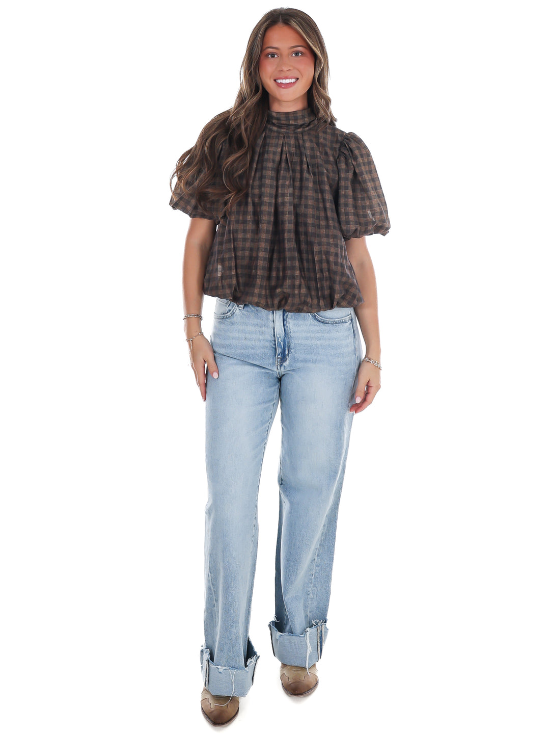 Margot Plaid Puff Sleeve Top