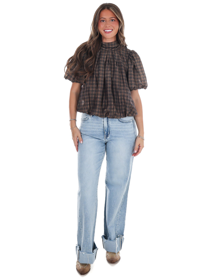 Margot Plaid Puff Sleeve Top