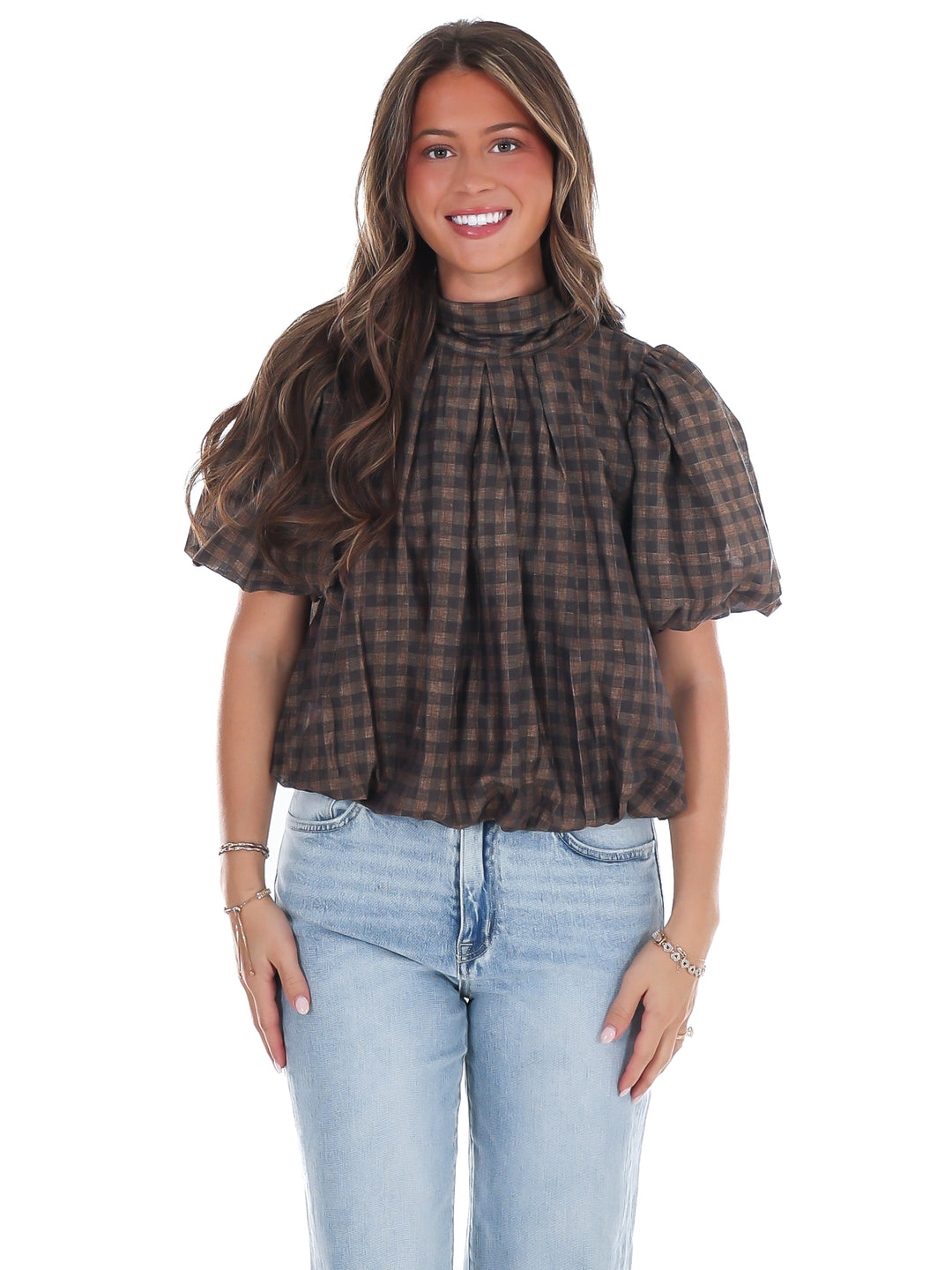 Margot Plaid Puff Sleeve Top