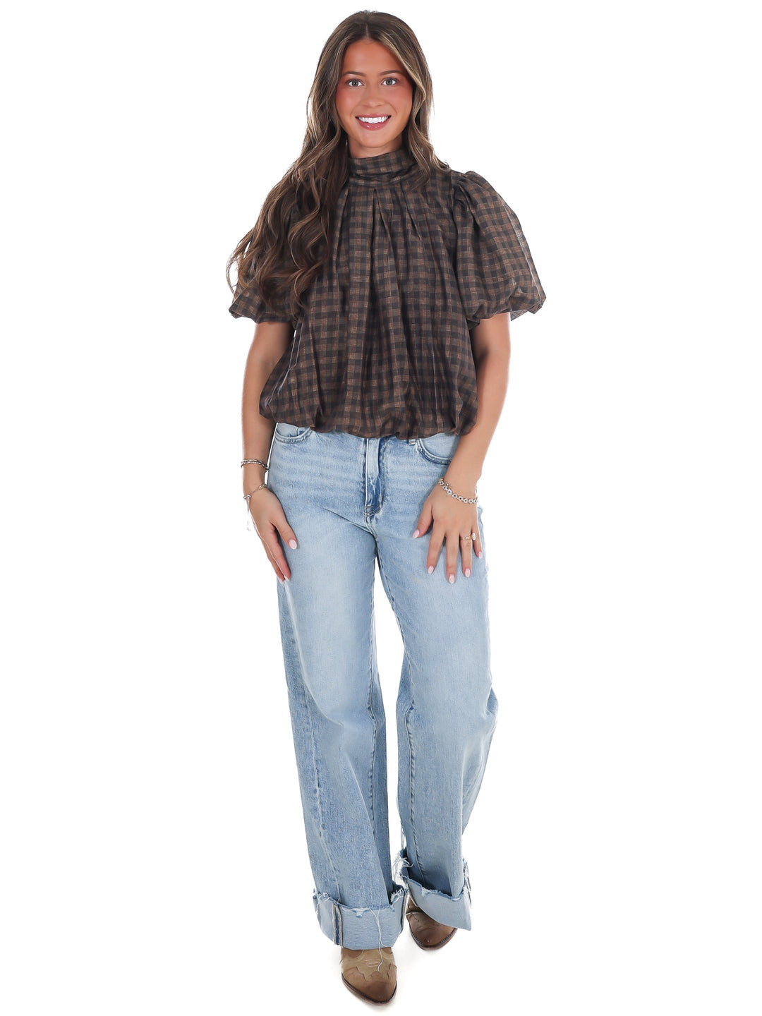 Margot Plaid Puff Sleeve Top