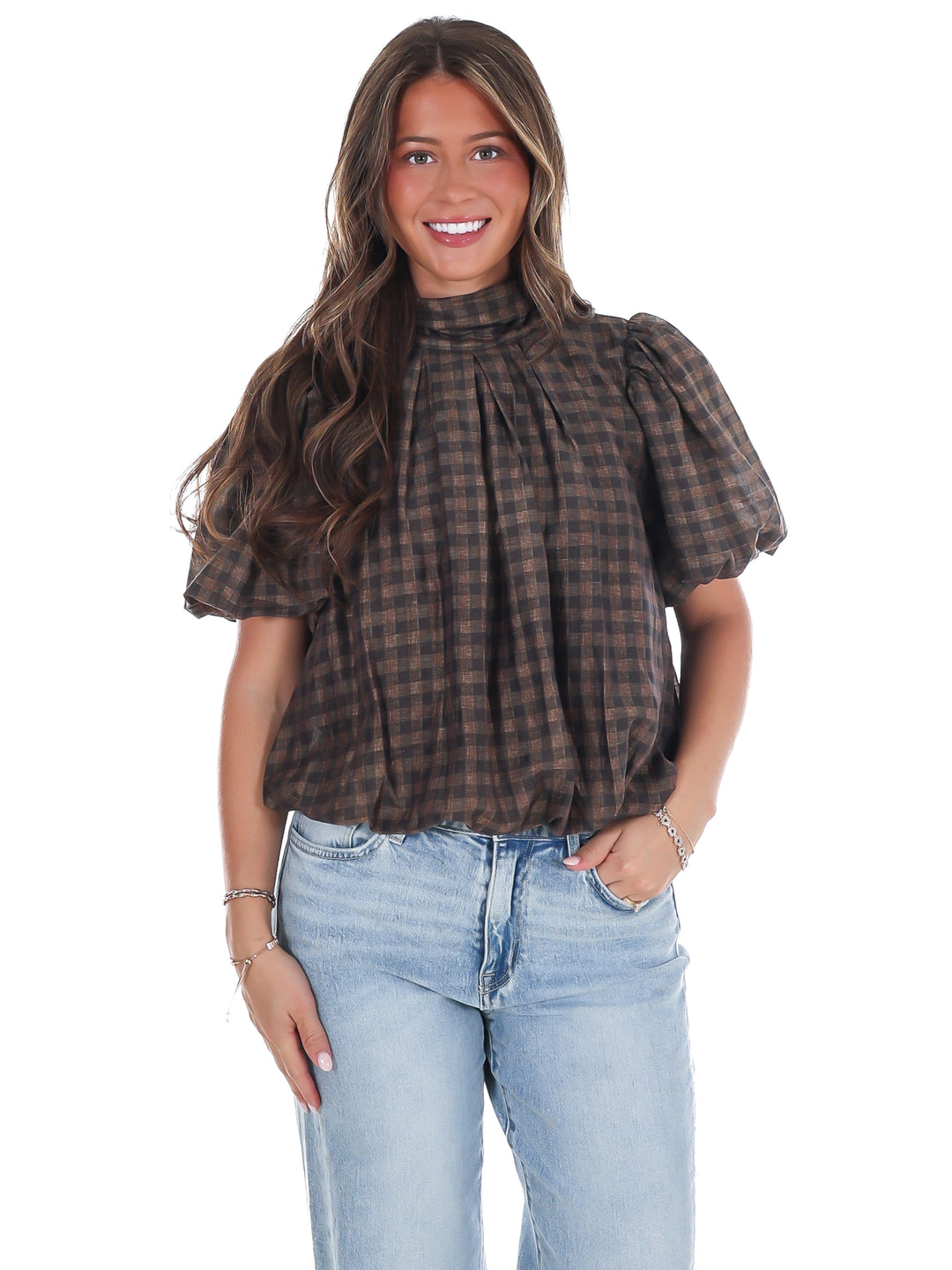 Margot Plaid Puff Sleeve Top