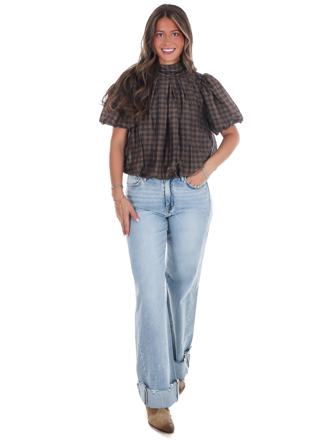 Margot Plaid Puff Sleeve Top