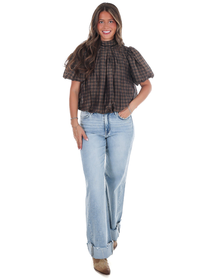 Margot Plaid Puff Sleeve Top