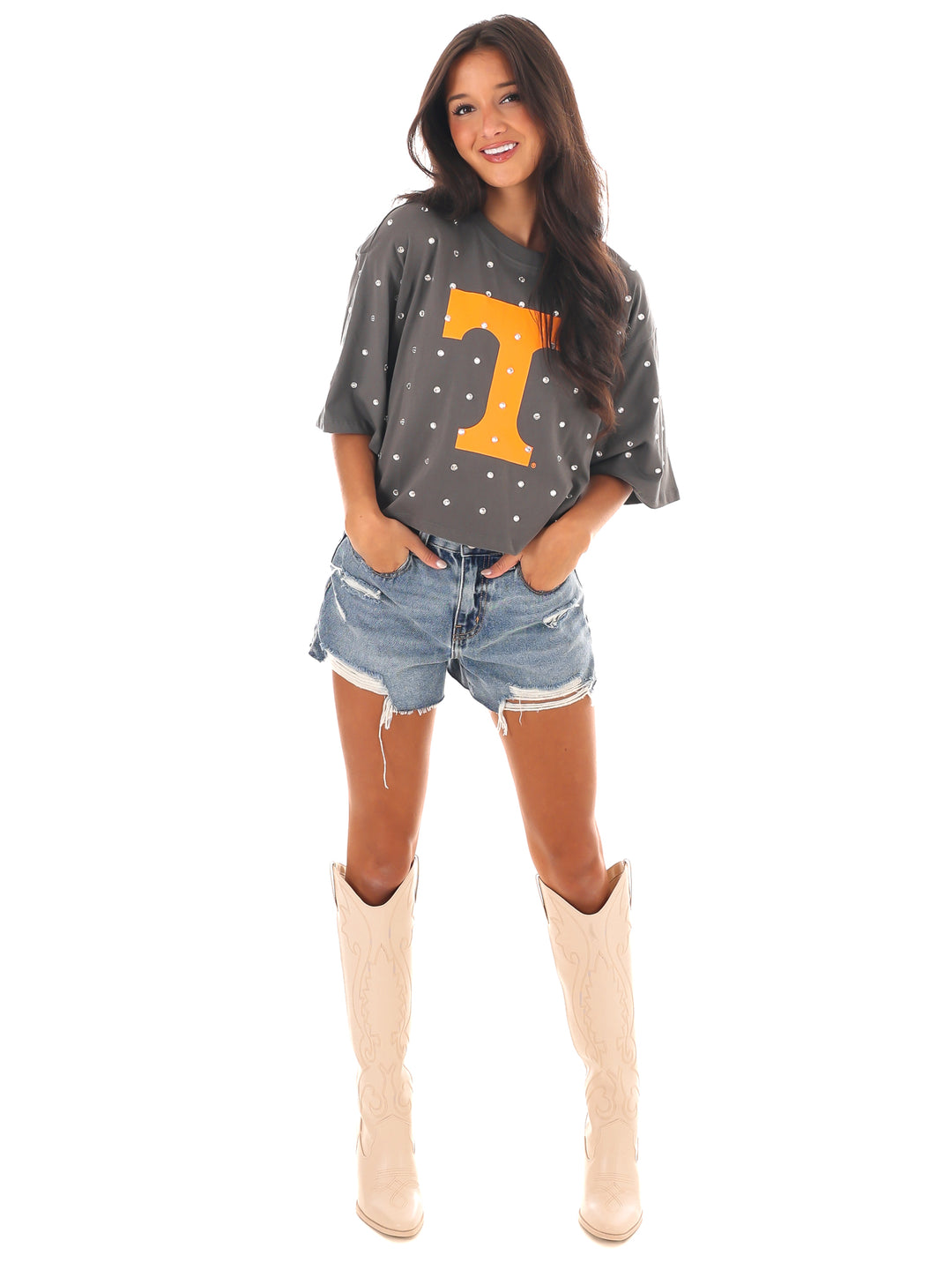 Tennessee Oversized Rhinestone Crop Top