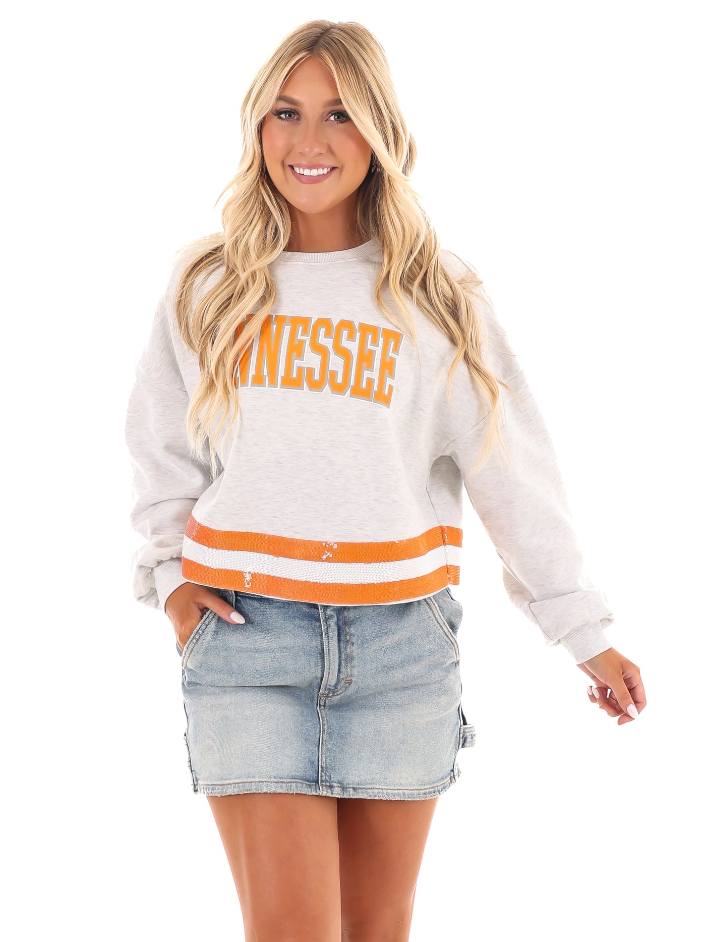 Tennessee Volunteers Pass the Shine Sequin Crop Sweatshirt