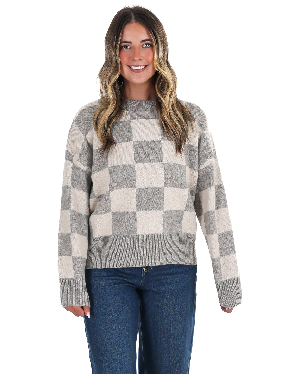 September Sky Check Sweater