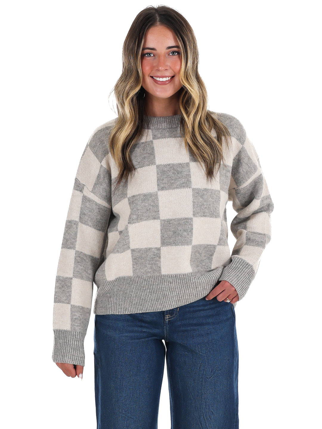 September Sky Check Sweater