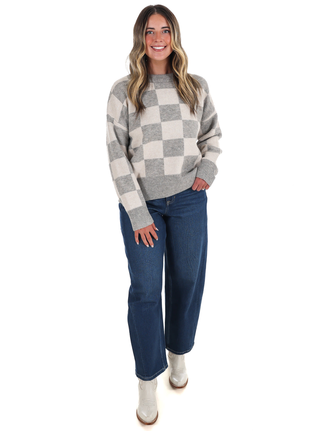 September Sky Check Sweater