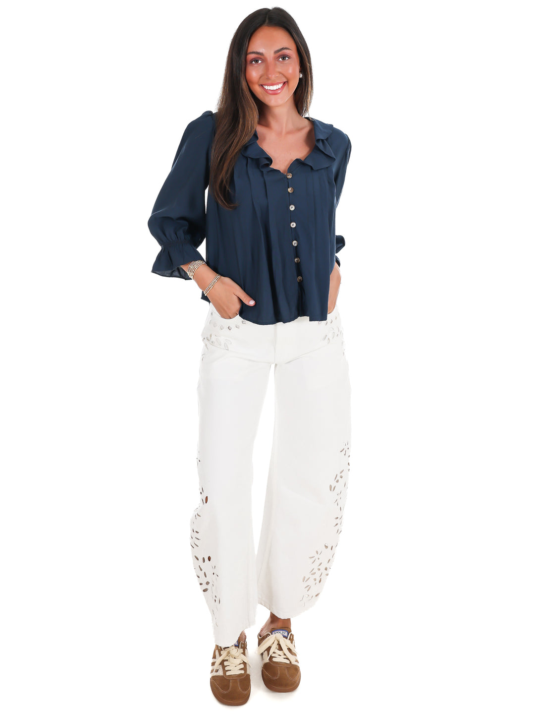 Slow Living Ruffle V-Neck Top