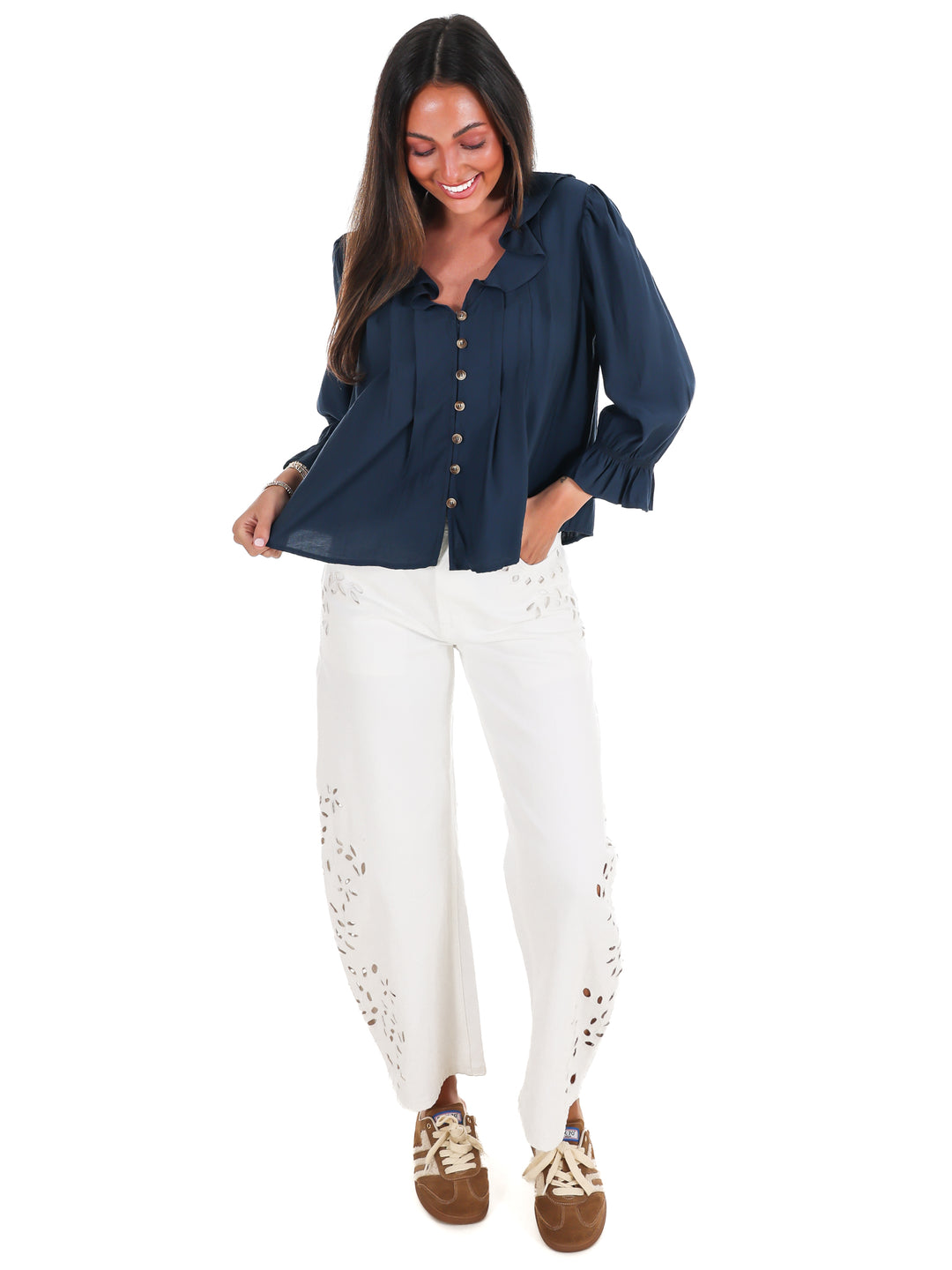 Slow Living Ruffle V-Neck Top