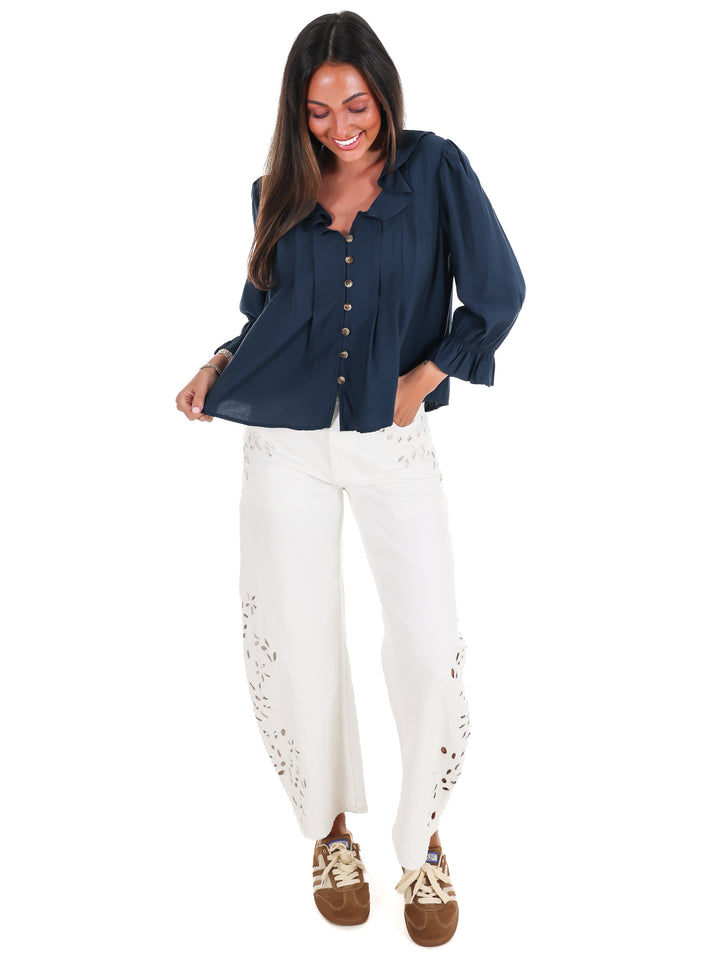 Slow Living Ruffle V-Neck Top