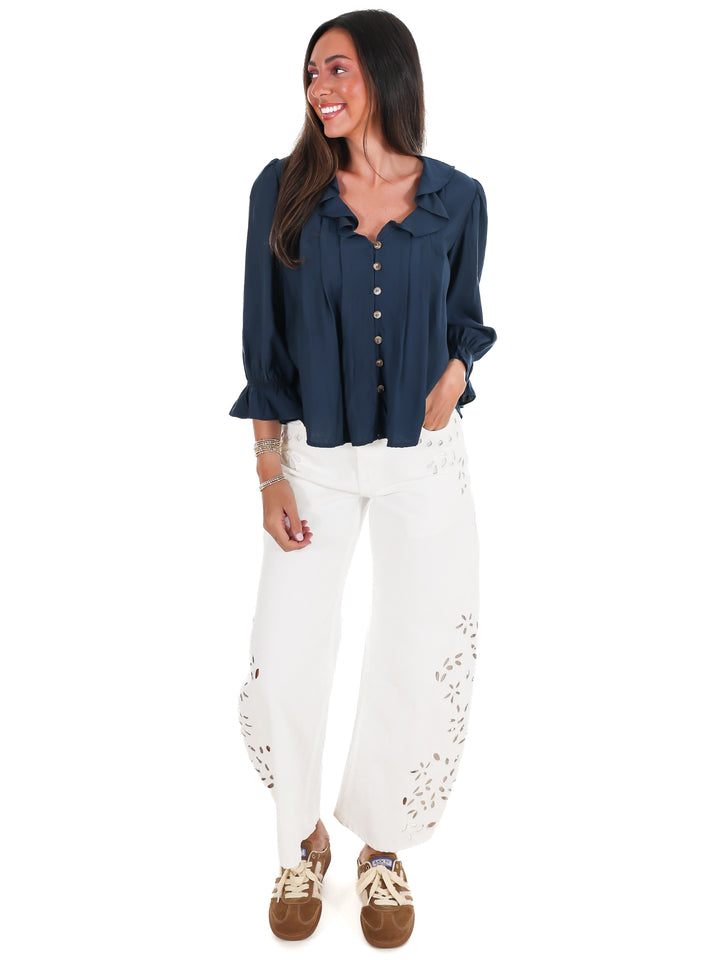 Slow Living Ruffle V-Neck Top