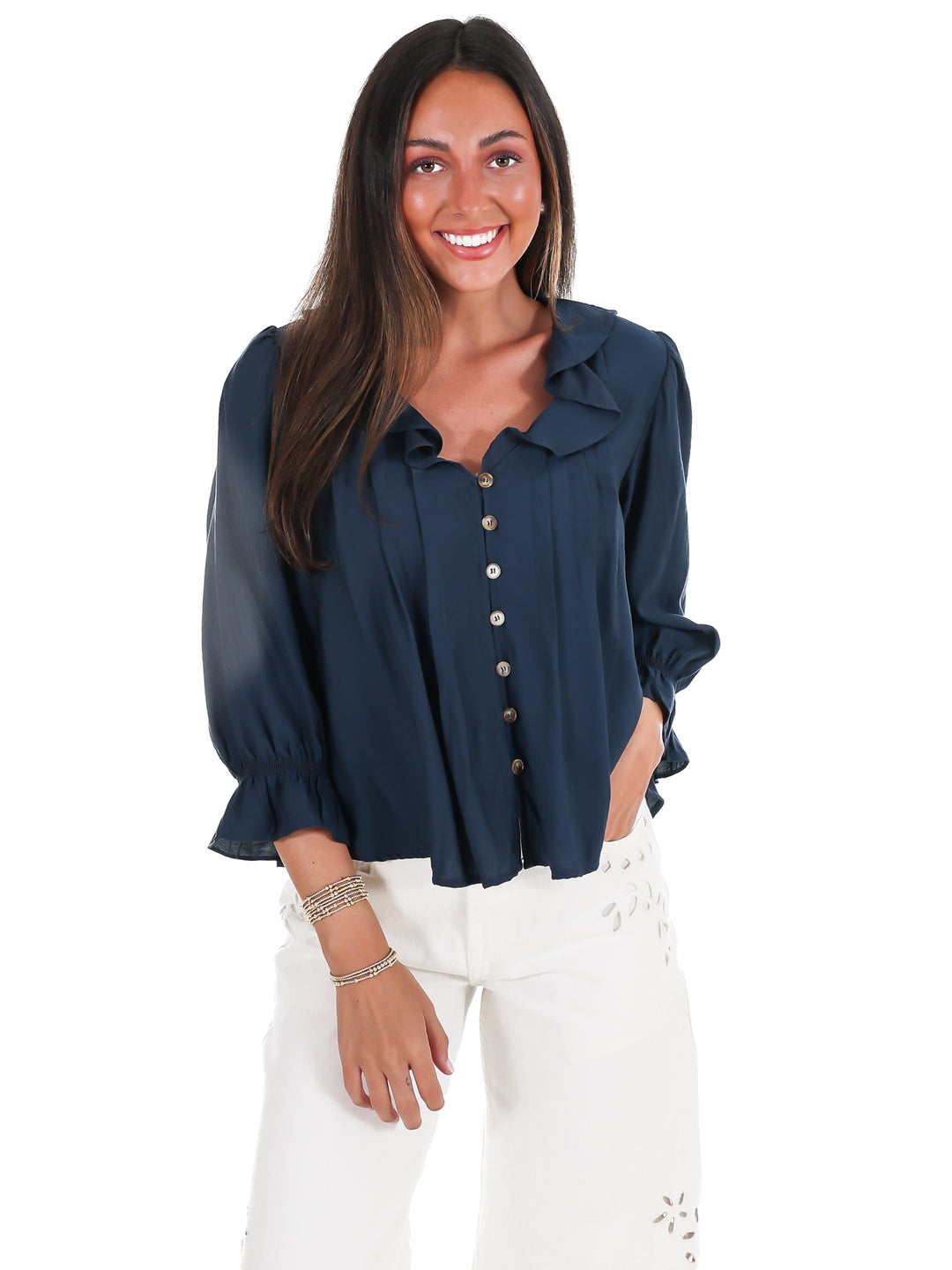 Slow Living Ruffle V-Neck Top