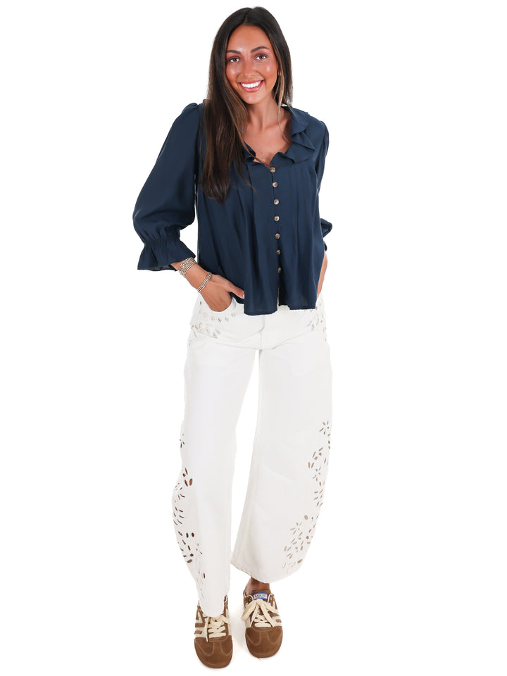 Slow Living Ruffle V-Neck Top
